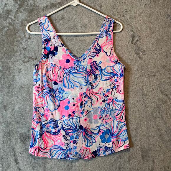 Lilly Pulitzer Gigi Prosecco Pink Make A Splash Sleeveless Tank Top Small Cotton - Picture 1 of 6